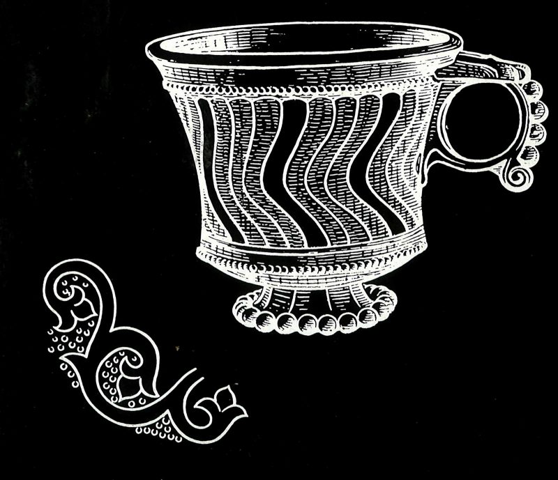 Footed cup with ring handle decoration
