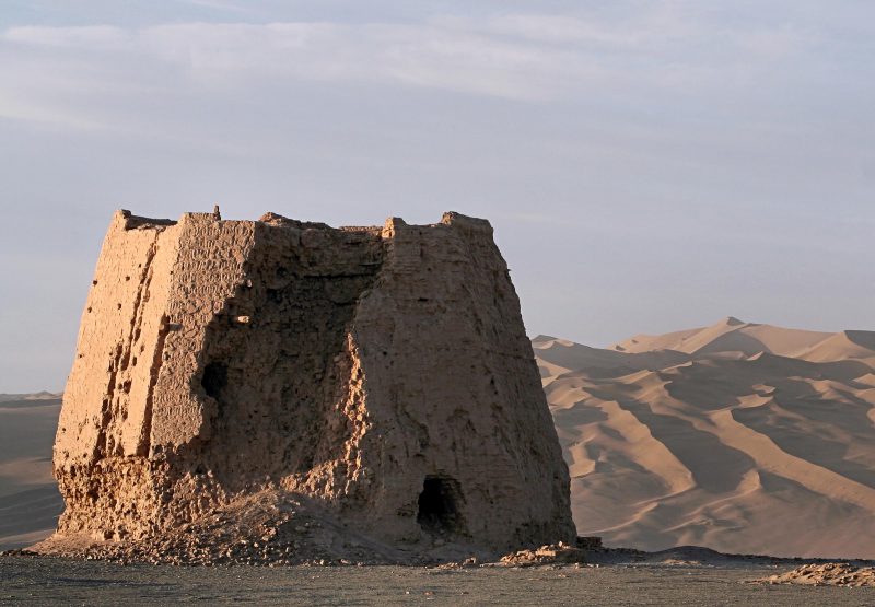 This brick watchtower is now fragmentary, with only the base surviving. Located in the desert near Dunhuang, China, the tower was home to hundreds of texts in Sogdian.