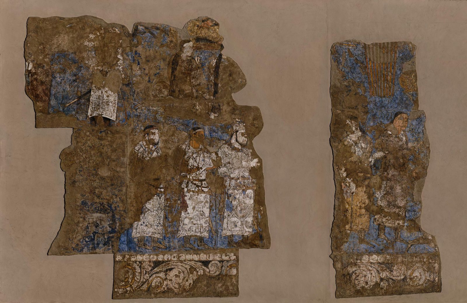 fragment of wall painting with procession of ambassadors