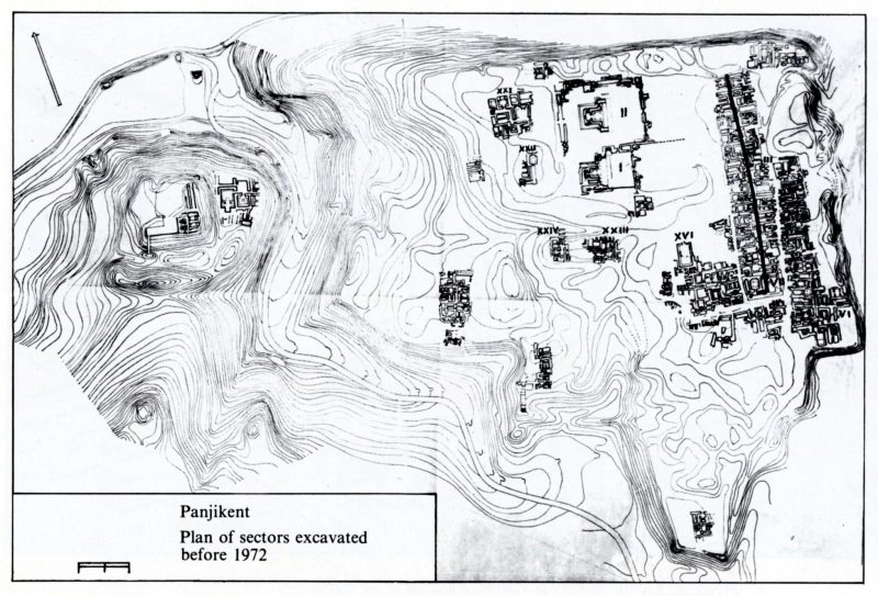 plans of the sectors excavated before 1972 in Panjikent.