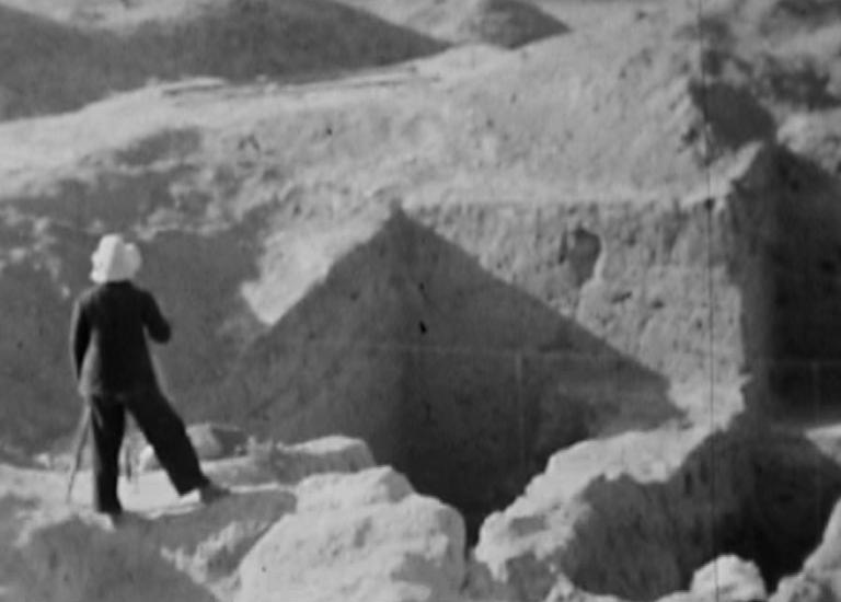 Historic footage of archeologists surveying Panjikent